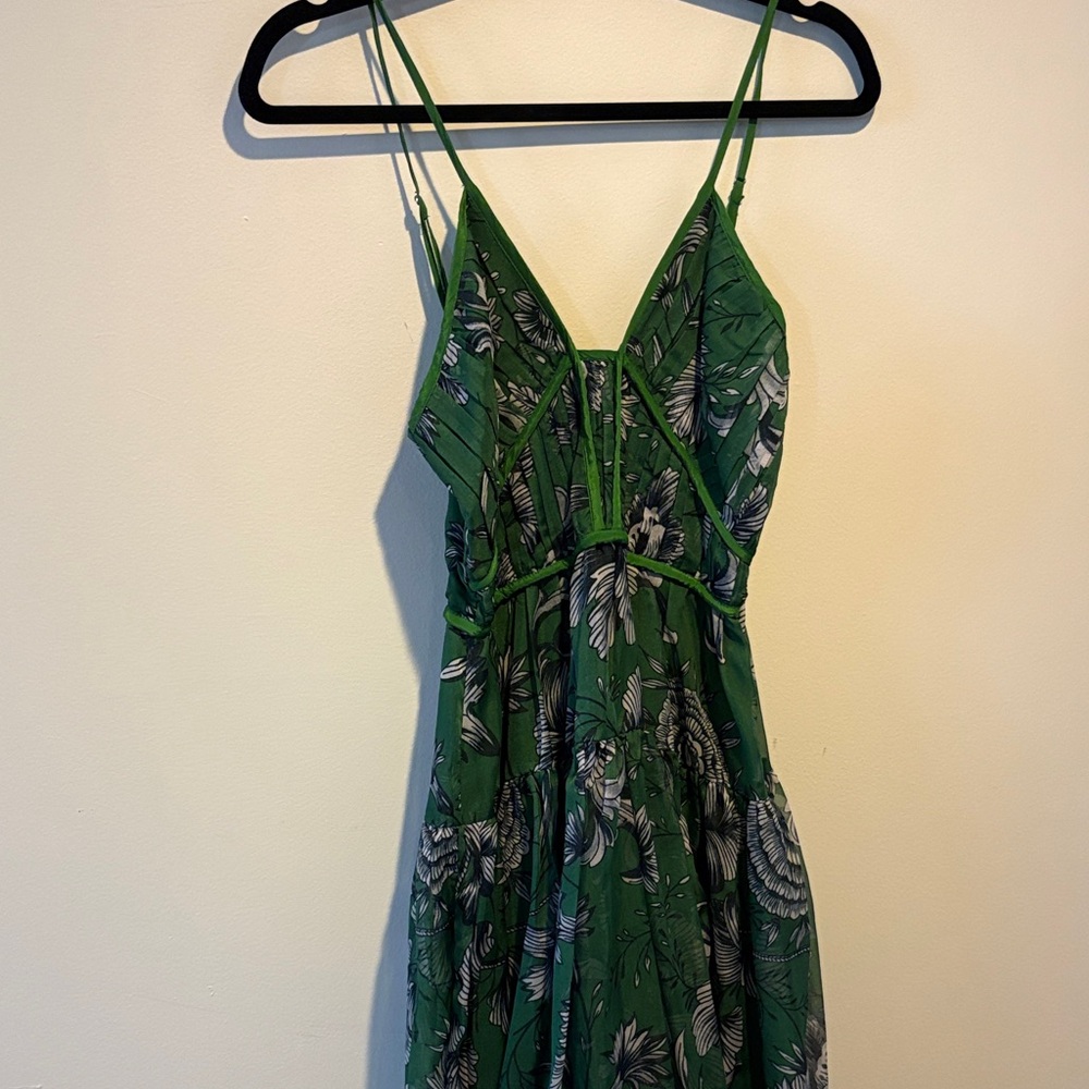 Anthropologie Green Floral Strapless Dress